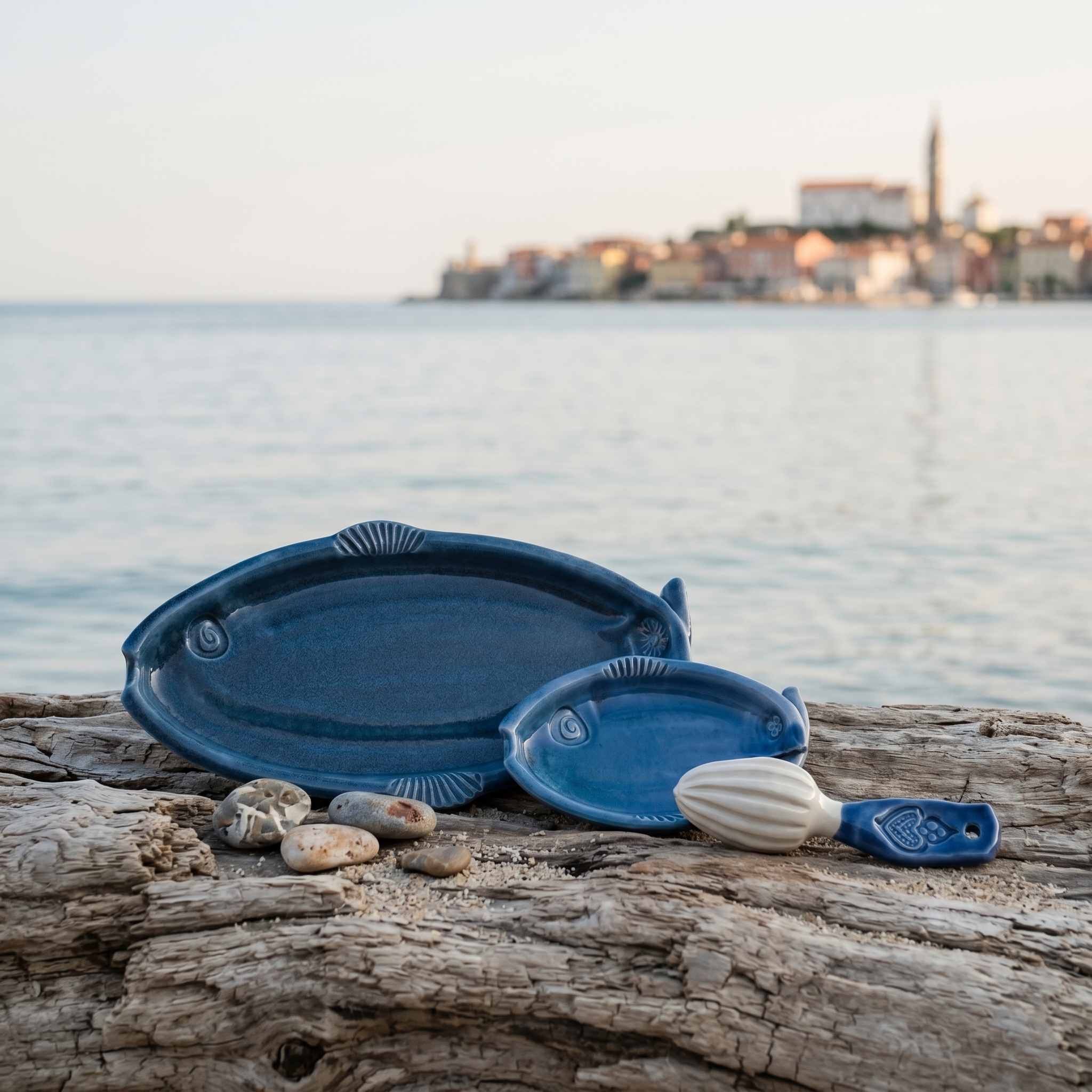 Adriatic set arranged on driftwood by the Piran coast